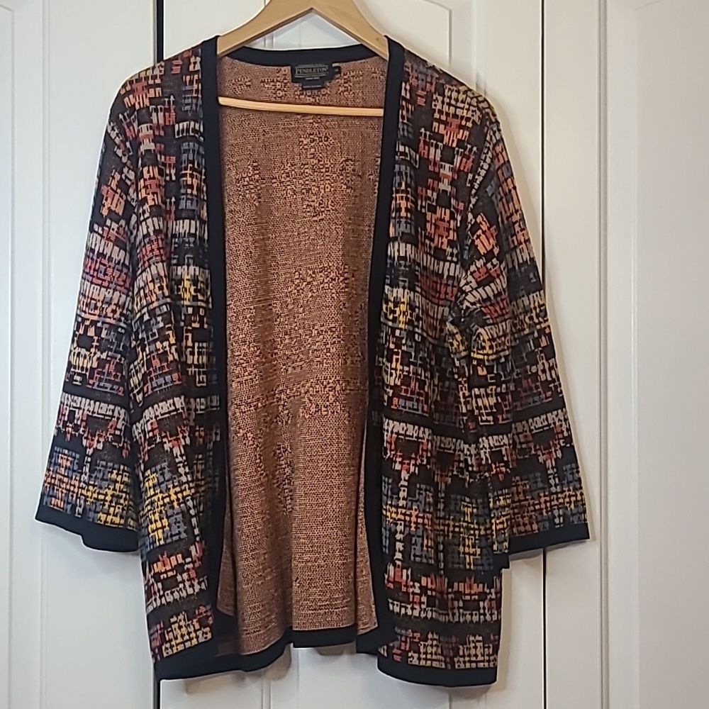Pendleton Aztec Linen Blend Open Front Cardigan M… - image 2